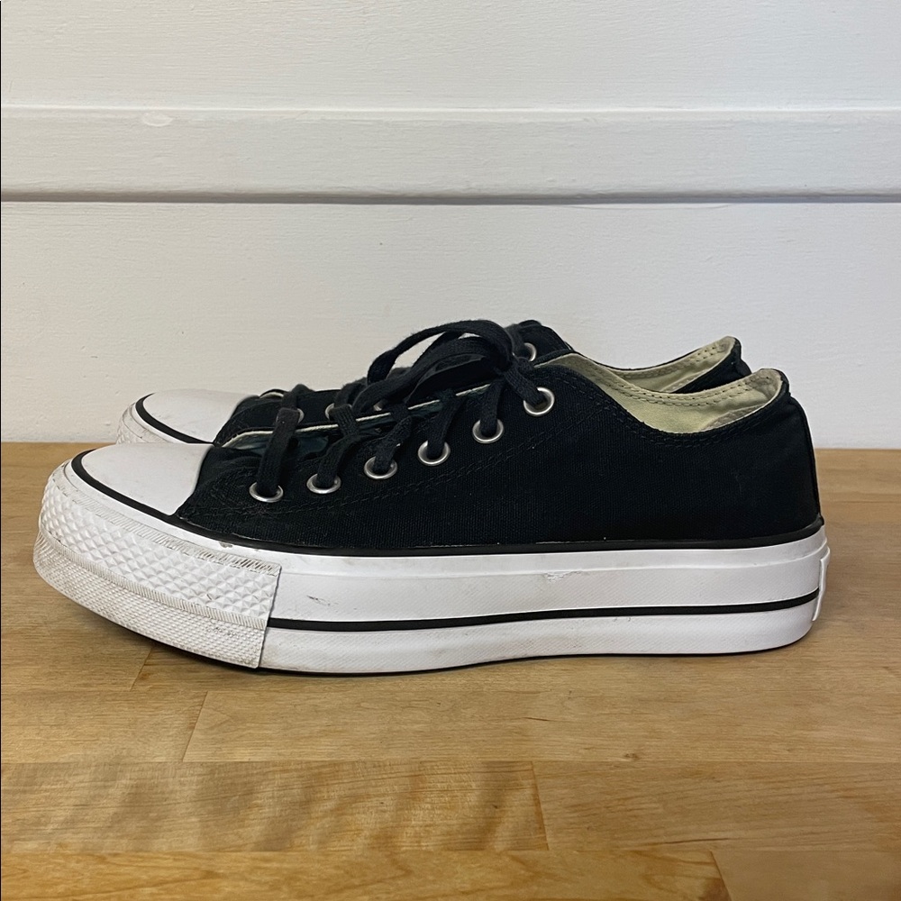Converse Black Low-Top Platform Sneakers with White Sole